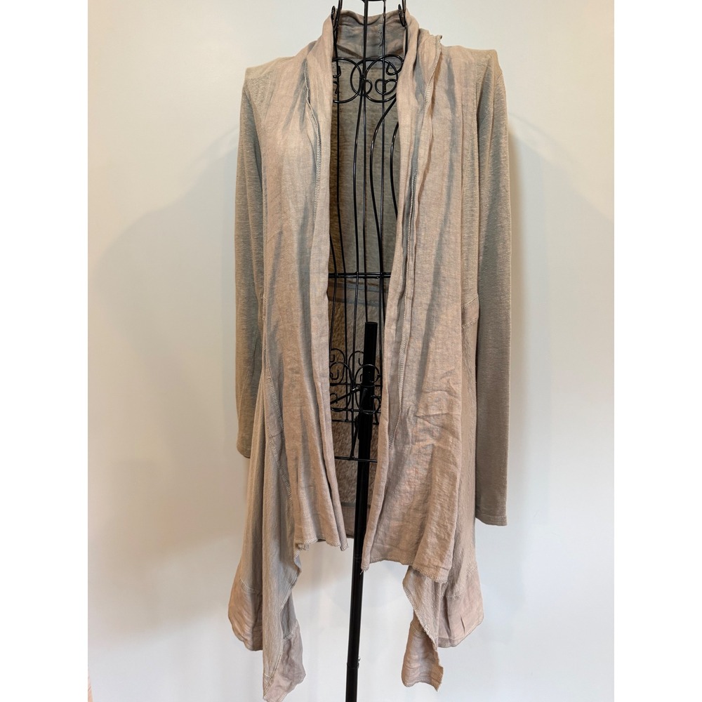 Cut Loose Womens Small Taupe Linen Blend Open Front Waterfall Draped Cardigan